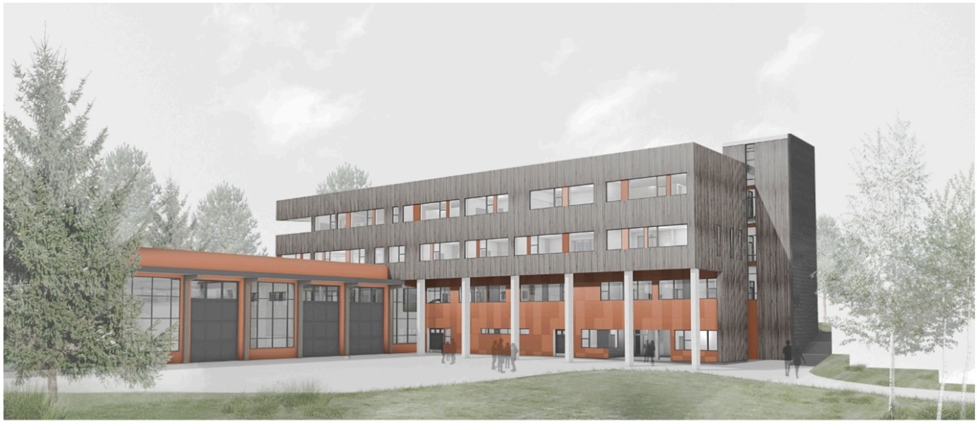 Illustrasjon nybygg Askim videregående skole, 2025. Arkitekt: JI Bygg AS